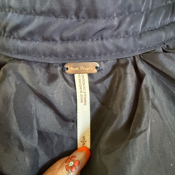 Free People Midnight Bomber Jacket Full Zip Sateen Navy Blue size Small - Picture 5 of 7